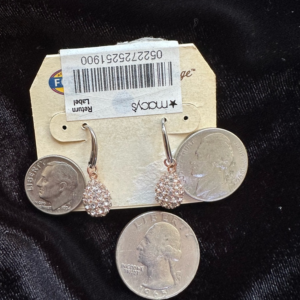 NWT Fossil Long Live Vintage Crystal Teardrop Earrings Stainless Steel Rose Gold - Picture 14 of 14